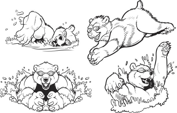 熊游泳和跳水矢量马索特集图片下载