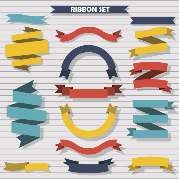 丝带横幅孤立形状的礼品和配件插图。丝带矢量图标设置在白色背景。标签、徽章边框收集。图片下载