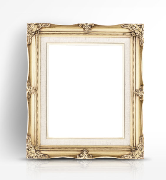 空白的金色复古相框靠在墙上图片下载