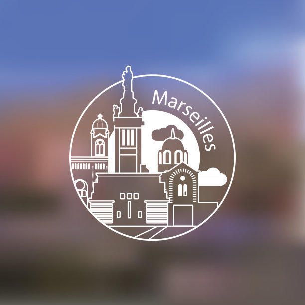 法国马赛的线形圆形标志。平一线风格。图片下载
