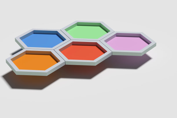 五个彩色立体六边形图片下载