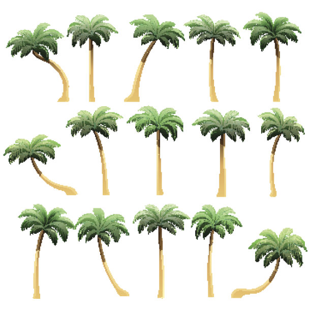 一组真实的树与阴影孤立在白色的背景。图片下载