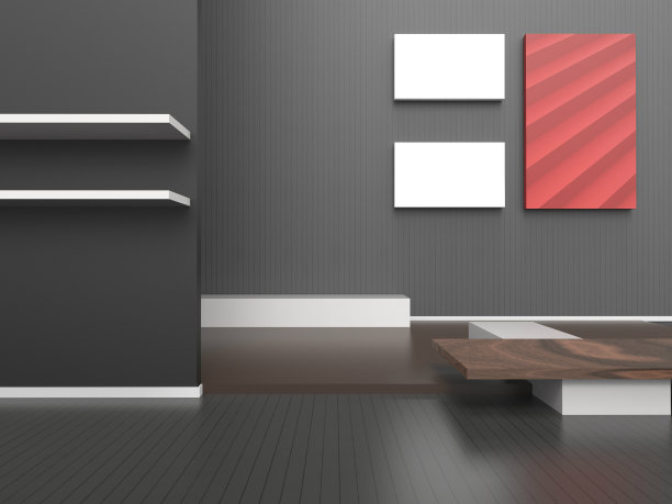 展厅空现代房间简单的椅子和画框图片下载