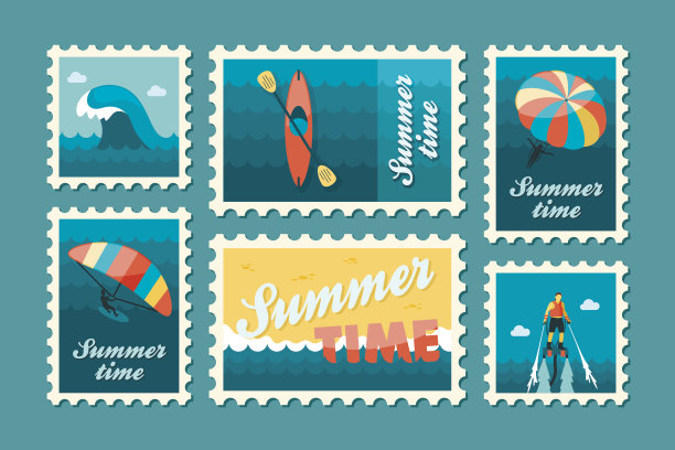 极限水上运动邮票套装。夏天。假期图片下载