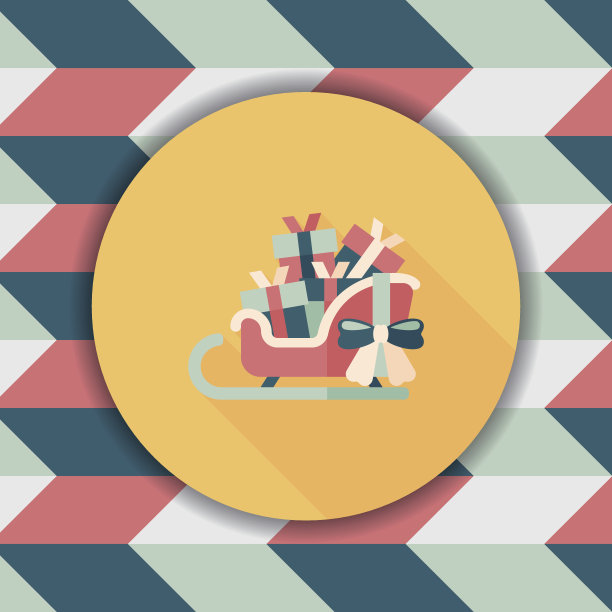 圣诞雪橇礼物篮扁平的图标与长影子，eps10图片下载