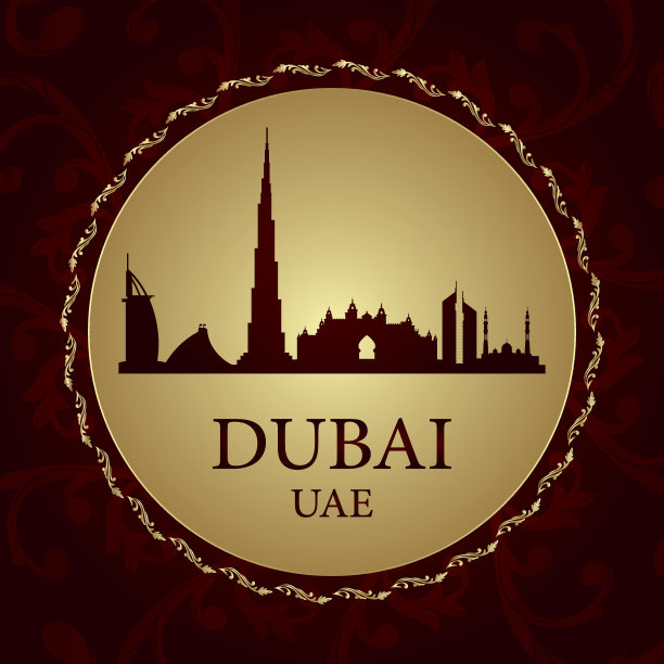 复古背景上的迪拜天际线剪影图片下载