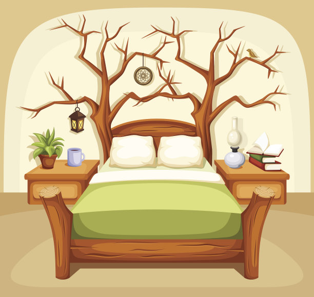 幻想的卧室内。矢量插图。素材图片