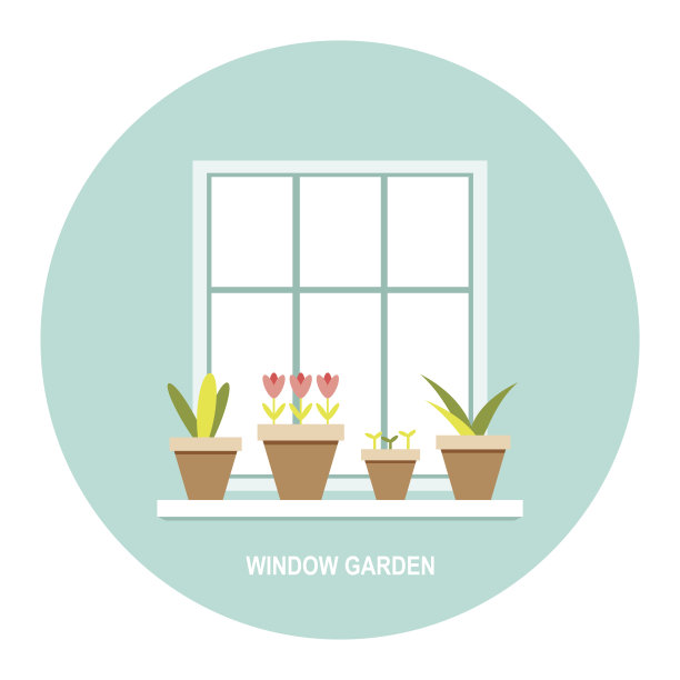 小窗花园平面设计矢量插图图片下载