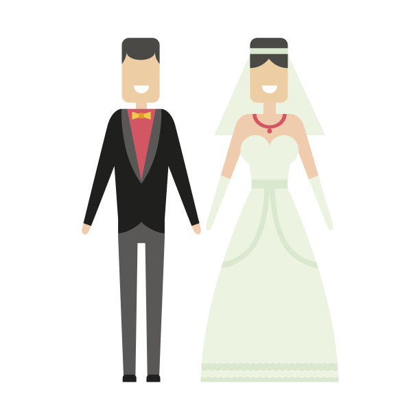 卡通风格婚礼情侣矢量插画素材图片