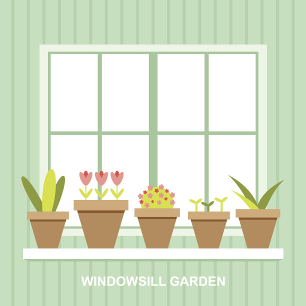 窗台花园花盆平面设计插图图片下载