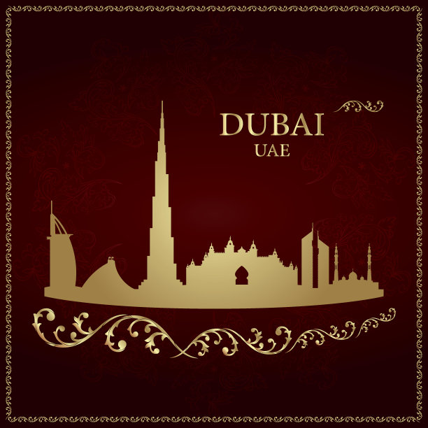 复古背景上的迪拜天际线剪影图片下载