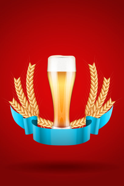 啤酒厂标签与淡啤酒玻璃和麦芽图片下载