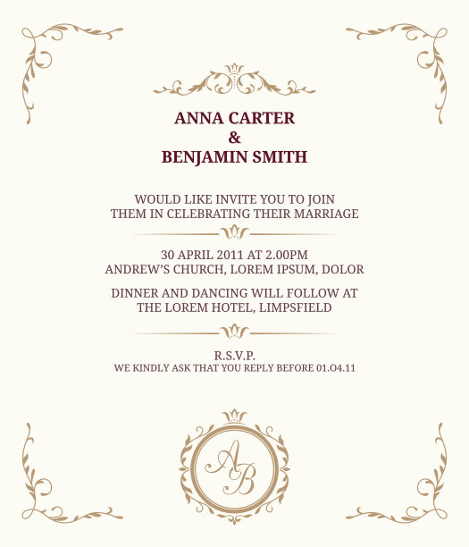 印有字母的婚礼请柬图片下载