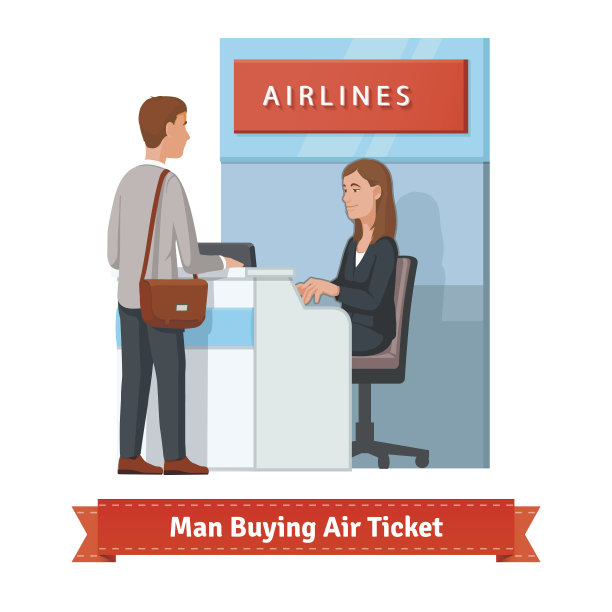 一名男子在机场购买出差机票图片下载