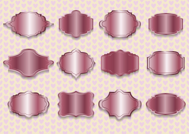 标签复古向量设置在浅和深粉色和紫色的金属颜色。图片下载