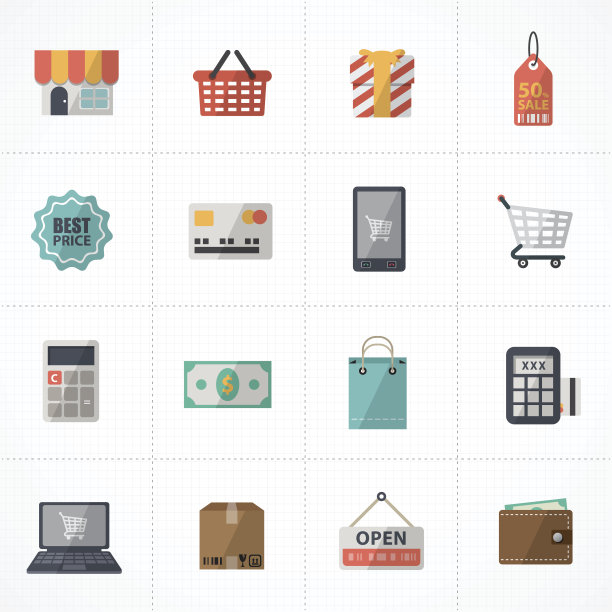 平面图标超市服务，网上购物矢量图片下载