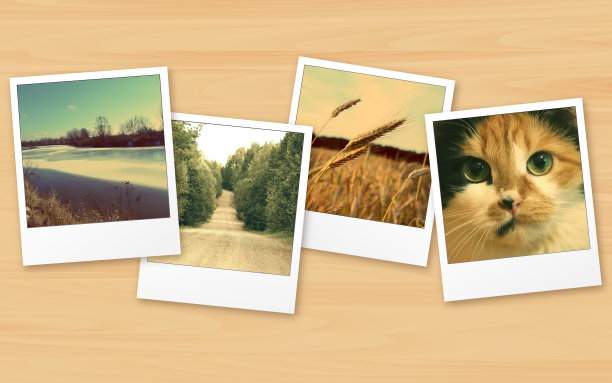 木桌上的复古照片图片下载