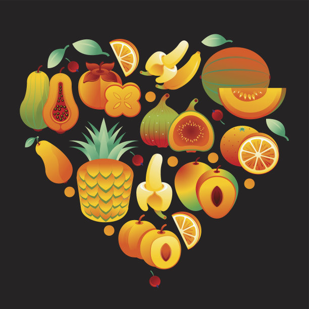 心由橙色和黄色的水果制成图片下载