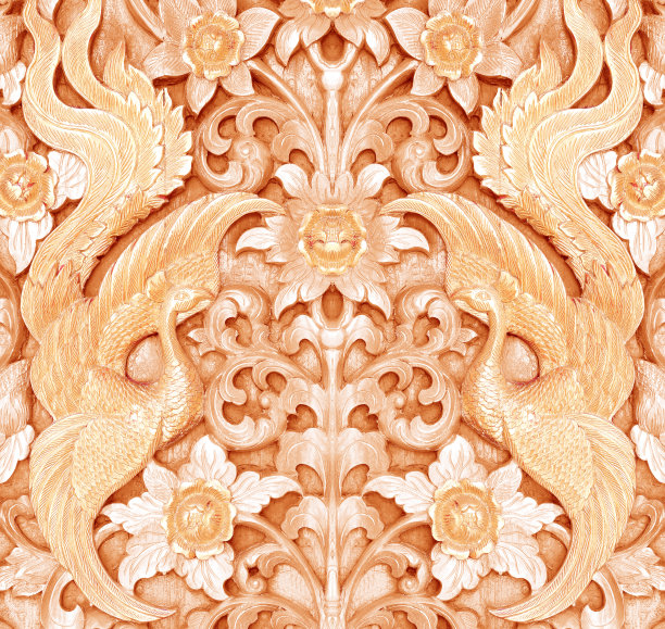 木雕背景上的花朵图案图片下载