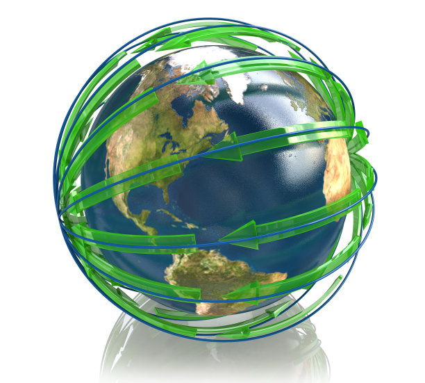 全球地球与箭头路径-全球商业理念图片下载