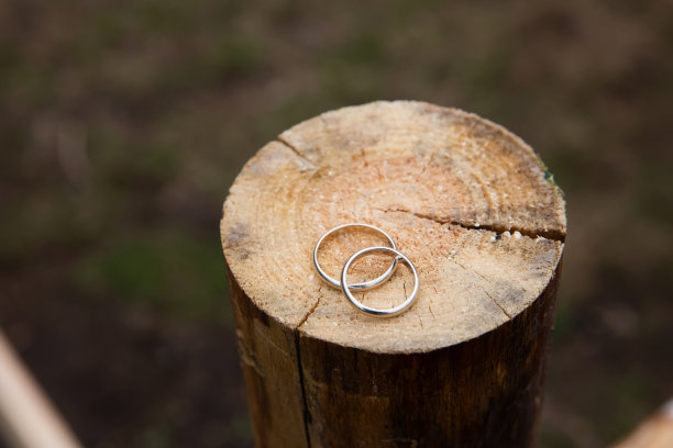 木制背景上的结婚戒指图片下载