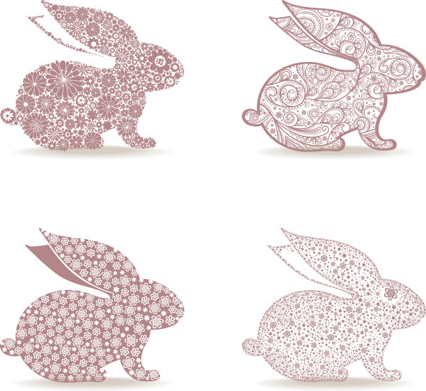 复活节兔子。一套剪影设计。图片下载