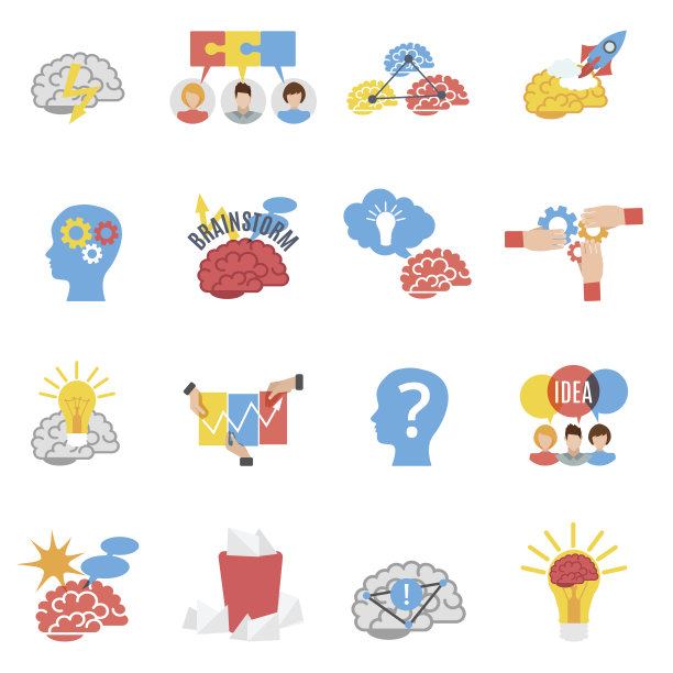 头脑风暴创意平面图标集素材图片