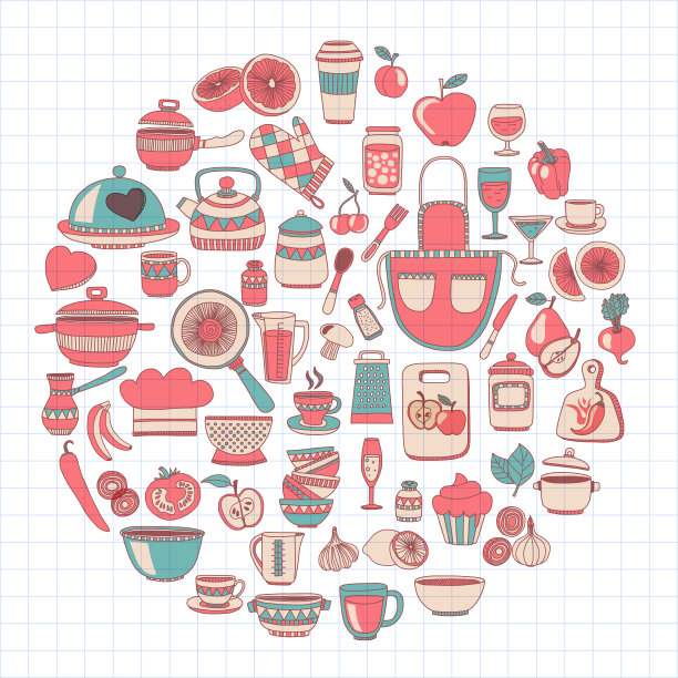 烹饪涂鸦风格元素图片下载