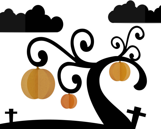 墓地的南瓜树和万圣节夜晚的夜空。图片下载