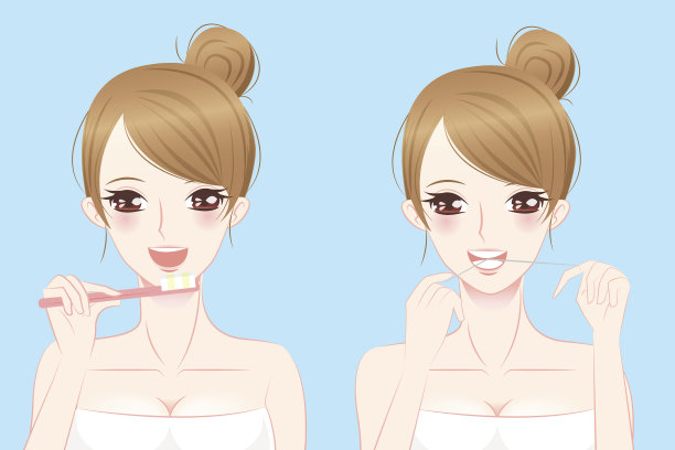 卡通美女刷牙素材图片
