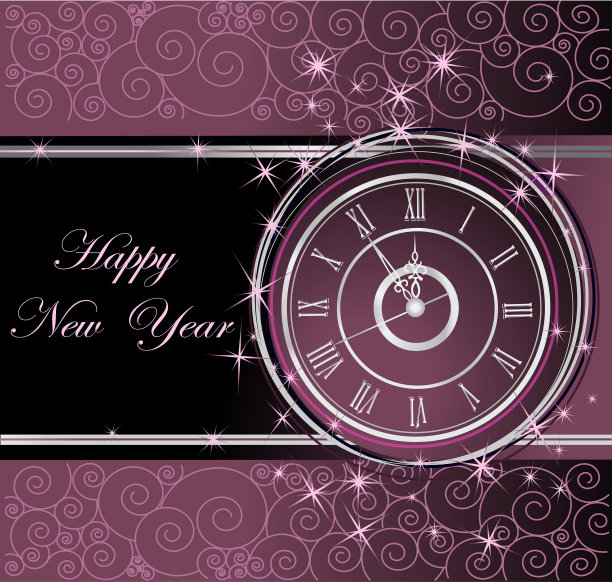 新年快乐的背景与时钟图片下载