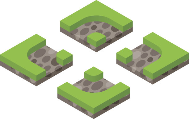 等距三维土地农业景观矢量插图图片下载