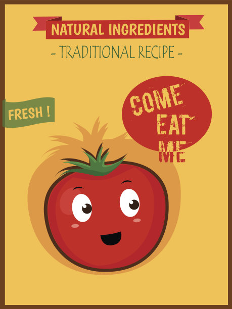 有机农场新鲜番茄创意食品市场矢量设计。海报。图片下载