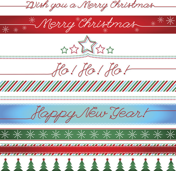 矢量圣诞问候横幅设置装饰丝带图片下载
