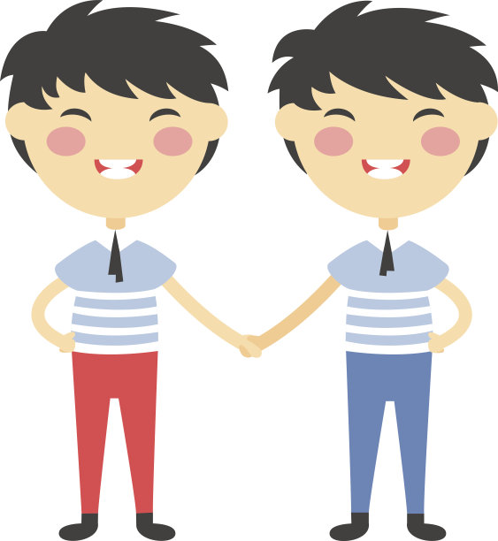 双胞胎快乐的孩子牵手男孩和女孩矢量插图图片下载