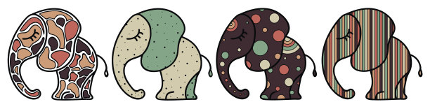 一套可爱的小象和装饰品。彩色插图的卡片，贴纸和印刷。图片下载