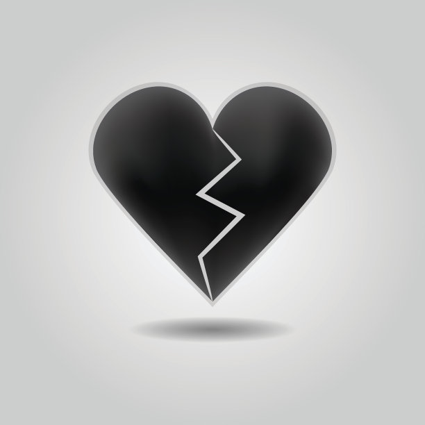 黑色抽象破碎的心图标在灰色渐变背景图片下载