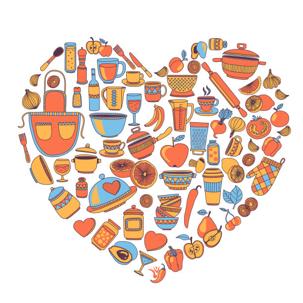 涂鸦风格的厨房用具图片下载