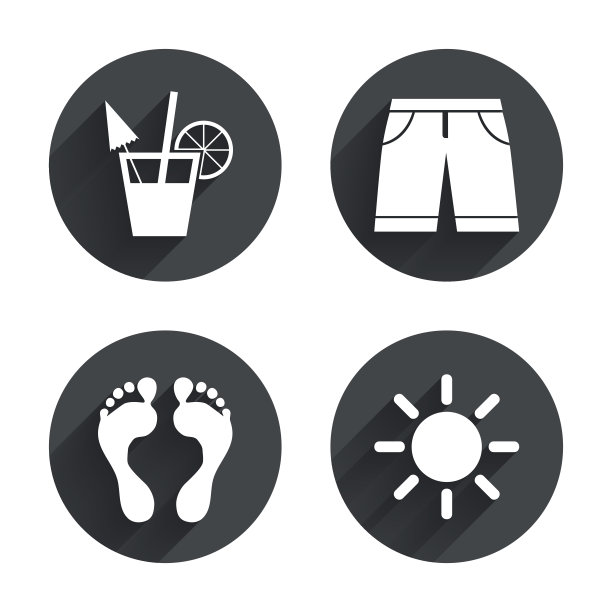 海滩假期图标。鸡尾酒,人类的足迹图片下载