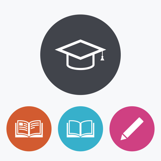 铅笔和打开的书标志。毕业帽图标。图片下载