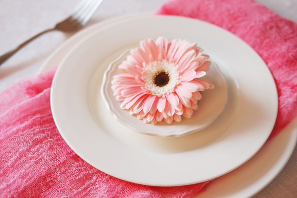 情人节象征着温柔的粉色非洲菊花朵和心形图片下载