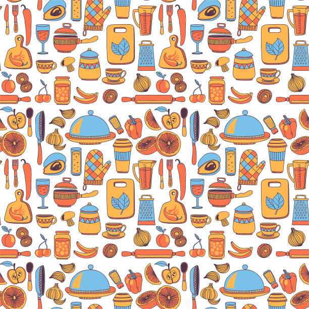 无缝图案的涂鸦风格厨具图片下载