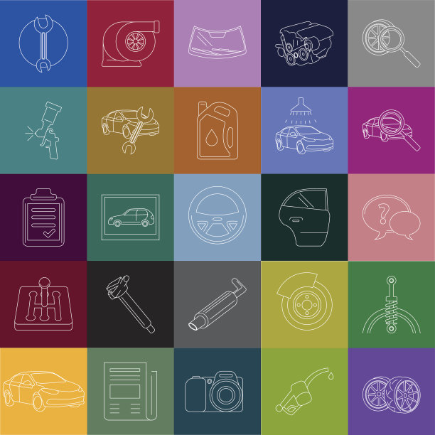 汽车服务线性图标瓷砖彩色背景图片下载