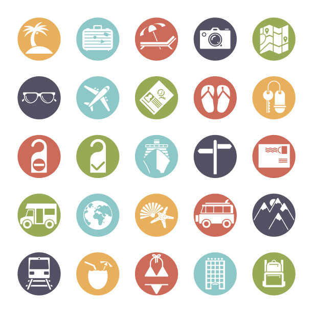 用颜色圈标出旅行和度假的图标图片下载