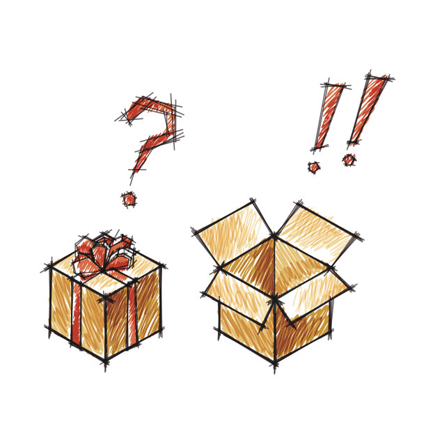 一套礼品和邮筒的涂鸦素描图片下载