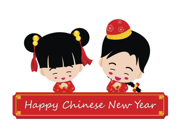 中国男孩和女孩为新年设计和装饰图片下载
