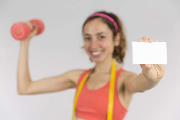 快乐的减肥女展示空卡片图片下载
