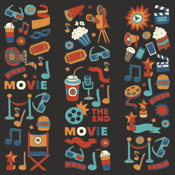 矢量模式与电影手绘图标涂鸦风格图片下载