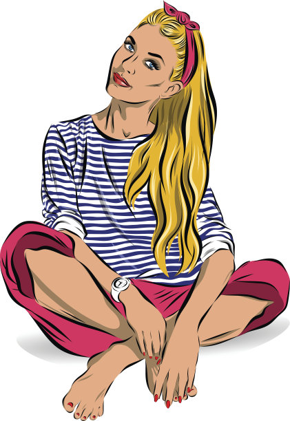 波普艺术女人-在一个圆点的背景。向量图片下载