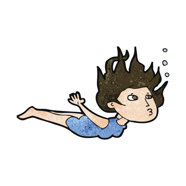 卡通女子在水下游泳图片下载